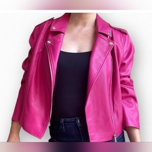 Eloquii  Hot Pink Faux  Leather Moto Jacket. New without tags.  14/16